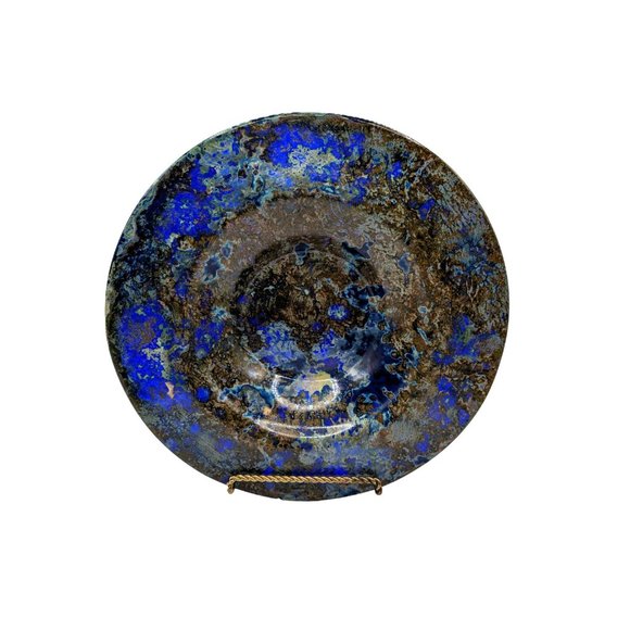 Vintage Rare Spain Blown Glass Cobalt Blue Hand Painted Bowl Plate 14 Inch OOAK